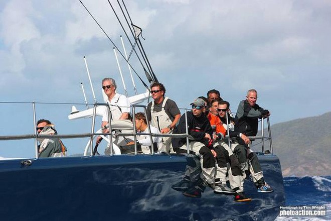 Mike Slade at the helm of ICAP Leopard as she comes in to the finish in Antigua - 2013 RORC Caribbean 600 ©  Tim Wright / Photoaction.com http://www.photoaction.com